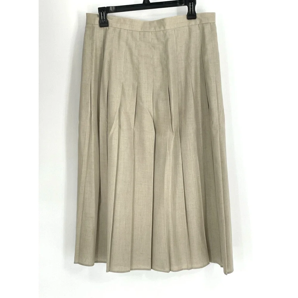Kim Rogers Womens Skirt Suit Tan Jacket 14P Pleated‎ Skirt 16 Linen Blend